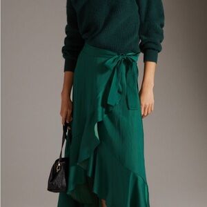 Anthropologie Mauve wrap skirt Emerald green L